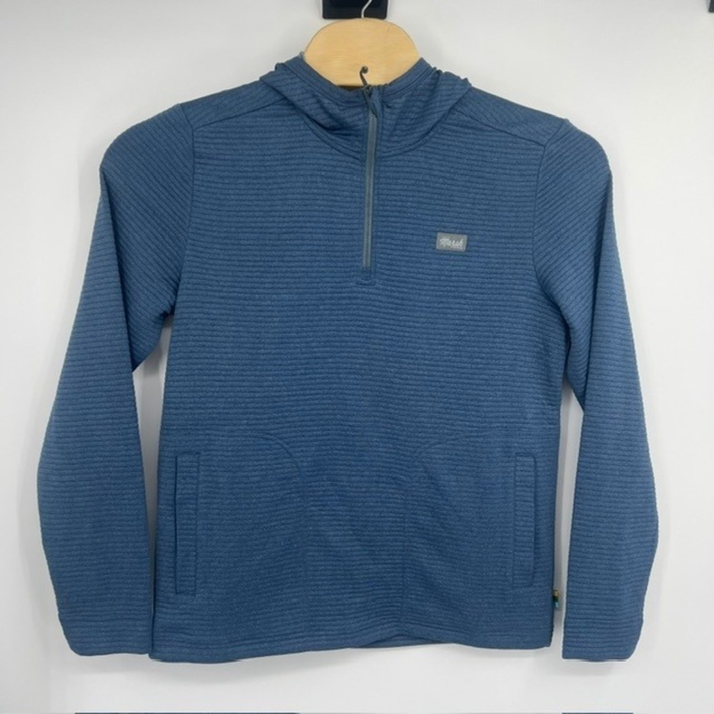 Marsh Wear Men's Blue Ribbed Quarter Zip Hooded Pullover Sweater Size Medium